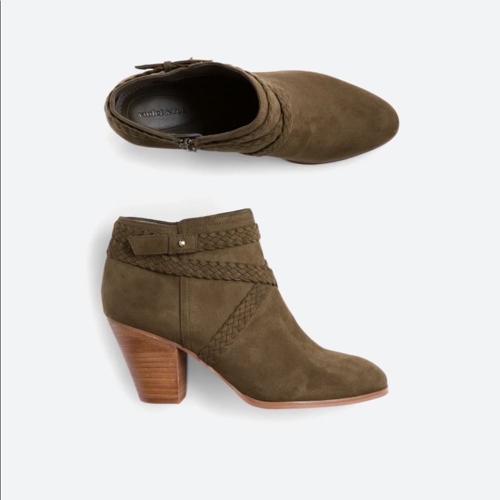 Violet & Red Jessie Braided Wrap Heel bootie 8.5 Olive color